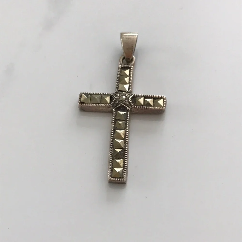 Vintage Sterling Silver Marcasite Cross Pendant